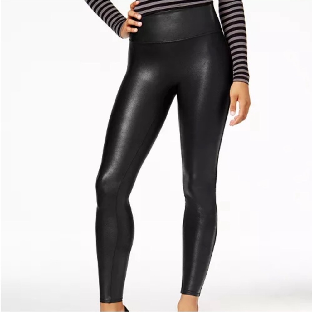 Spanx Women’s Black Faux Leather Leggings in a size Small.